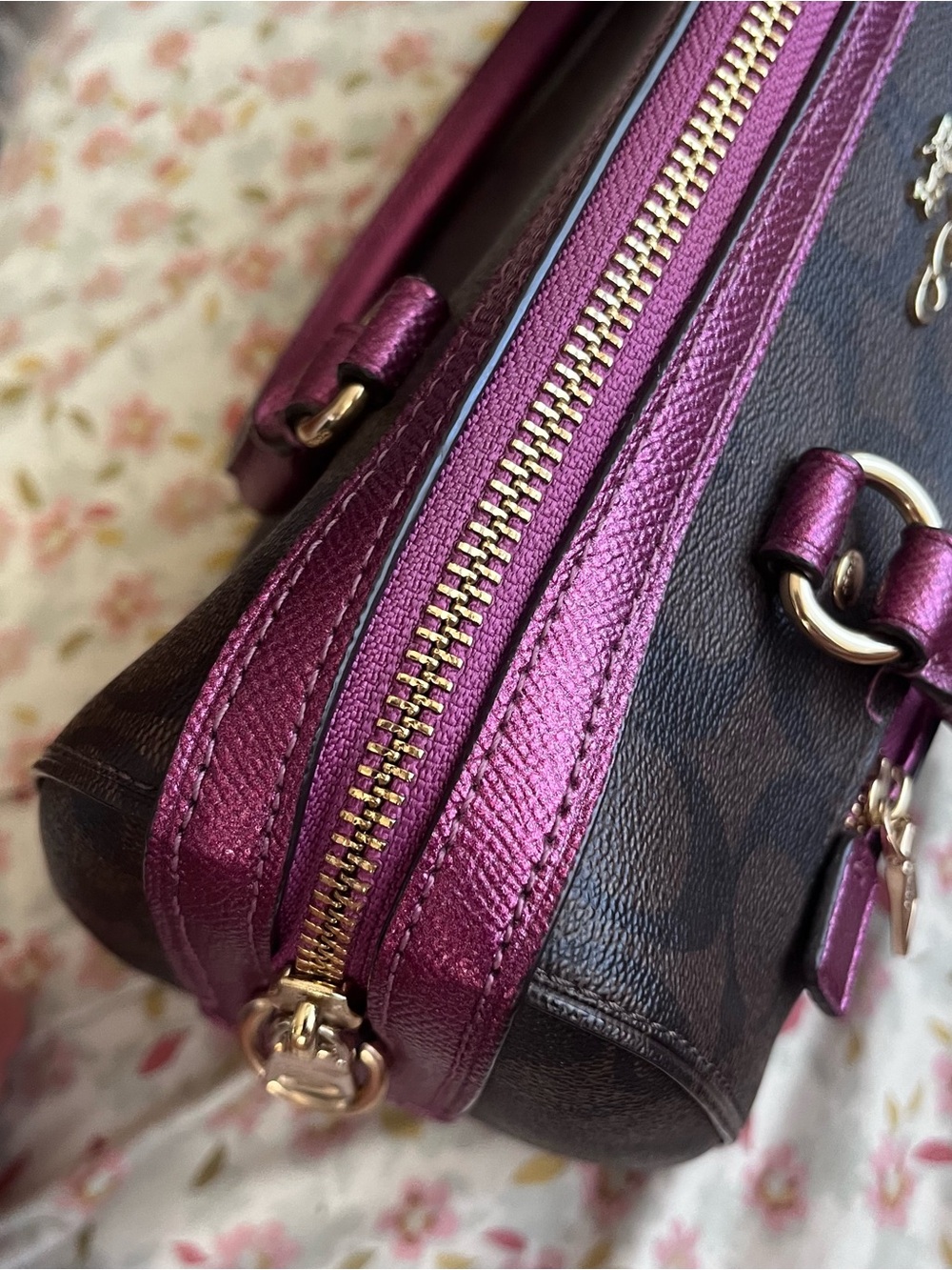 Coach Rowan Signature Brown & Hot Pink Dome Satchel Crossbody Bag - Picture 5 of 8